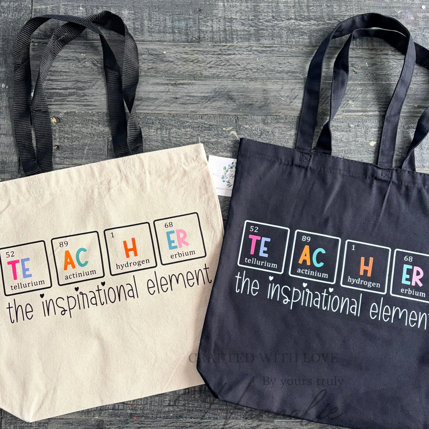 Teacher Appreciation Tote Bag | Custom Gift for Teachers | Teacher Tote Bag – “Teacher: The Inspirational Element” Tote Bag