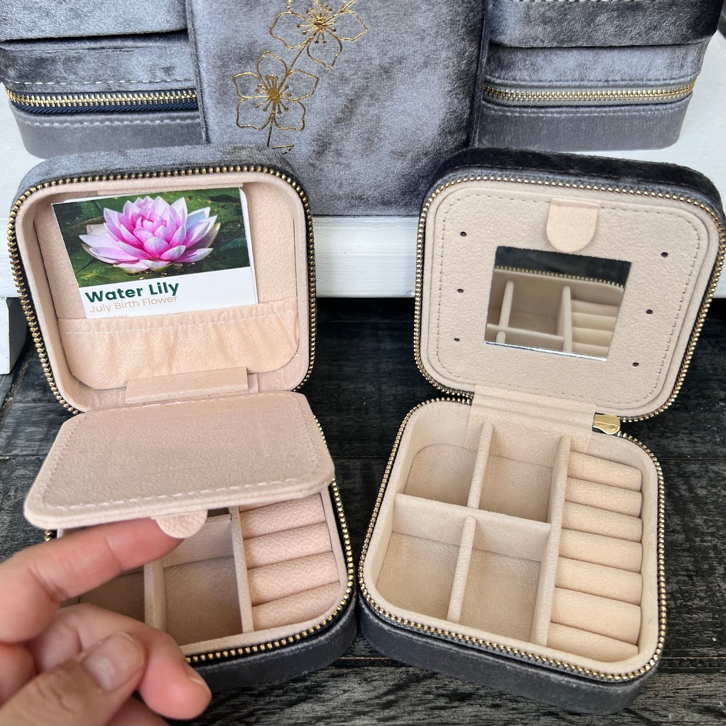 Birth Flower Velvet Travel Jewelry Box