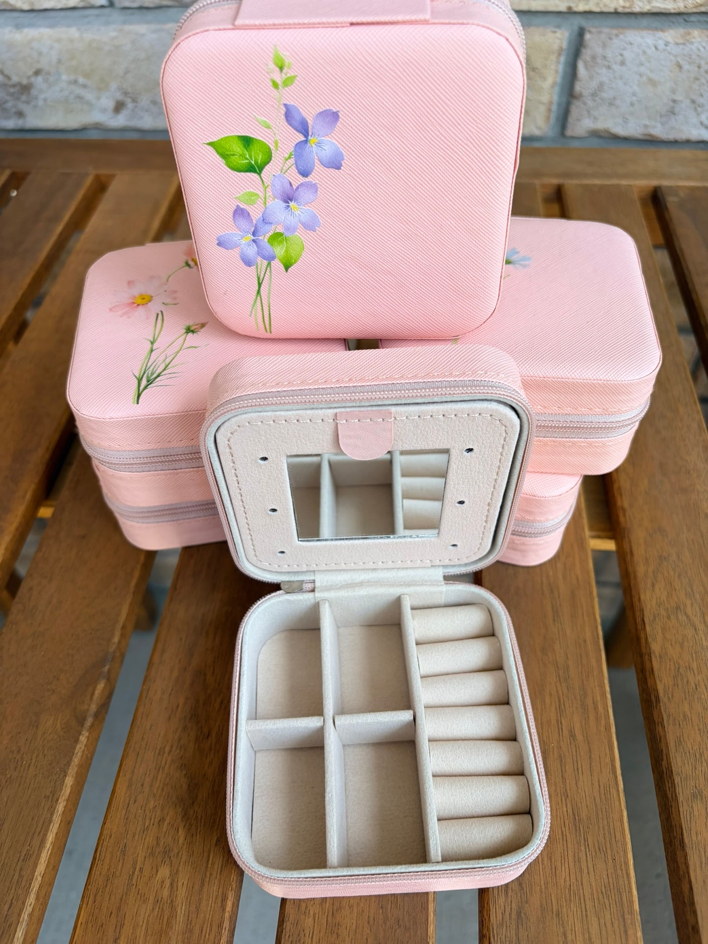 Faux Leather Travel Jewelry Box | Floral Travel Case | Compact Jewelry Organizer