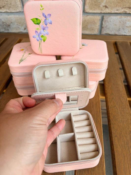 Faux Leather Travel Jewelry Box | Floral Travel Case | Compact Jewelry Organizer