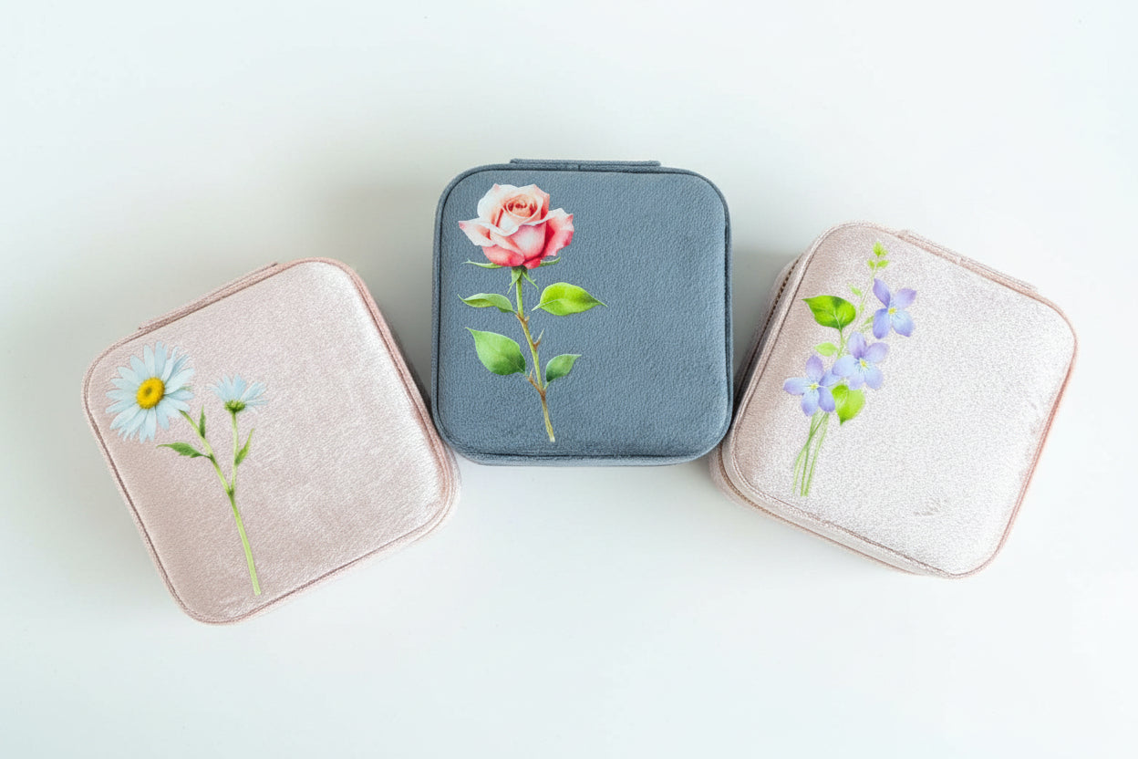 Faux VelvetTravel Jewelry Box | Floral Travel Case | Compact Jewelry Organizer