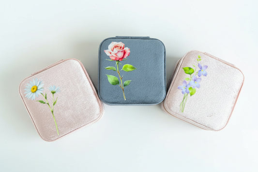 Faux VelvetTravel Jewelry Box | Floral Travel Case | Compact Jewelry Organizer