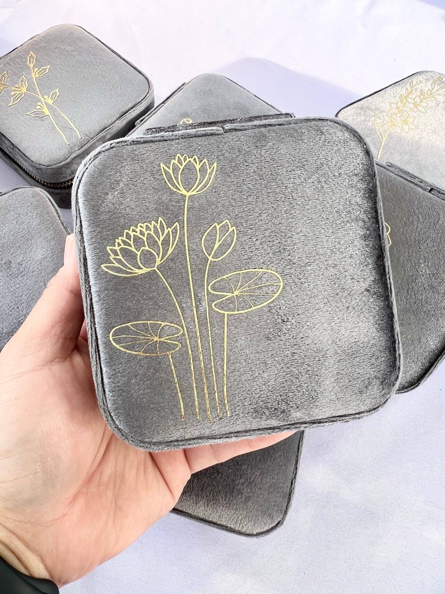 Birth Flower Velvet Travel Jewelry Box