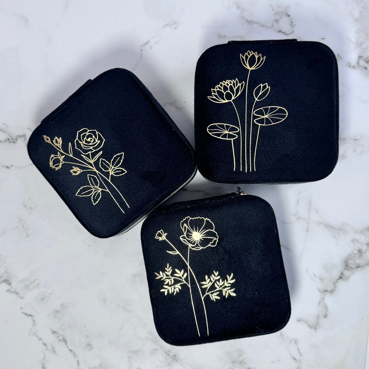 Birth Flower Velvet Travel Jewelry Box