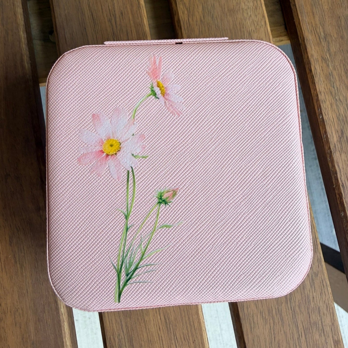 Faux Leather Travel Jewelry Box | Floral Travel Case | Compact Jewelry Organizer