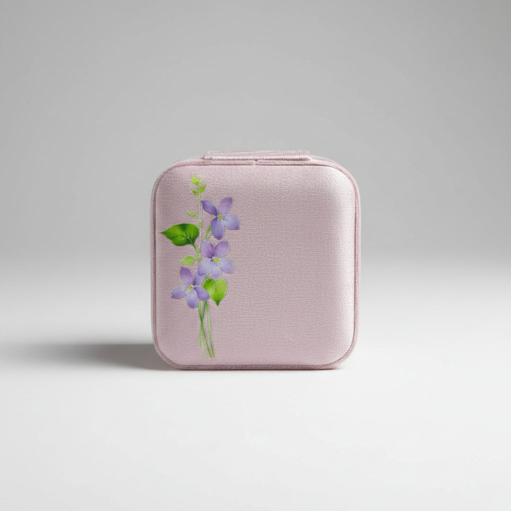 Faux VelvetTravel Jewelry Box | Floral Travel Case | Compact Jewelry Organizer